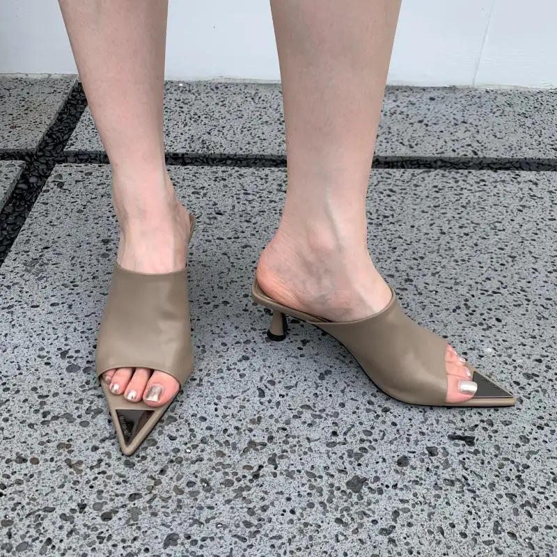 

Ladies Slippers Low Heel Shoes For Women White Summer Sandals Pointed Toe Designer Casual High Heel Sandals Sandalia Feminina