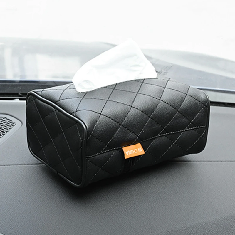 

Grid Leather Car Tissue Box Auto Sun Visor PU Leather Tissue Case Car Hanging Towel Paper Organzier Napkin Papers Holder For Car