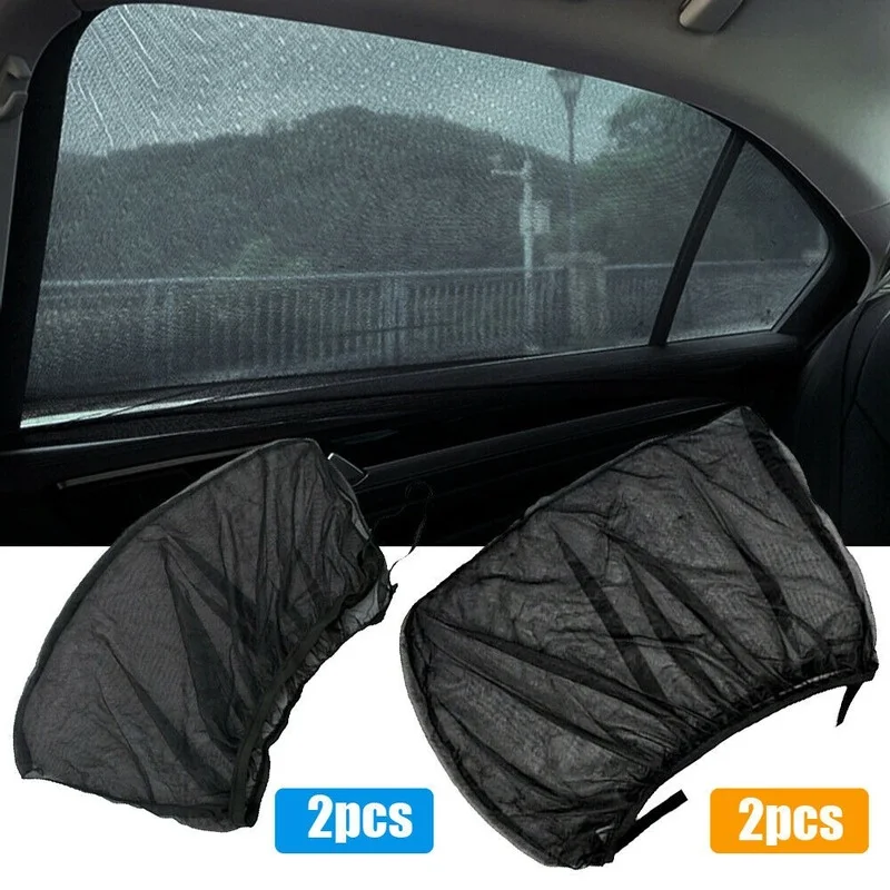 

4Pcs Black Car Auto Universal Exterior Accessories Car Side Window UV Protection Sun Shade Covers Visor Mesh Shield Sunshades
