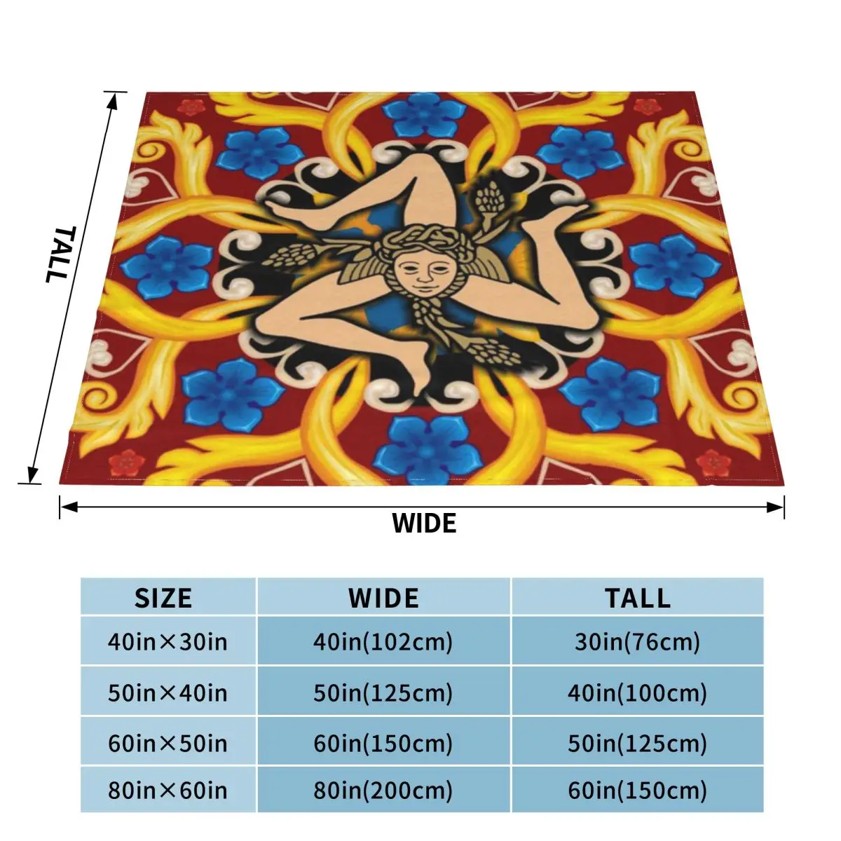 Ультрамягкое Флисовое одеяло Sicilia Triscele Trinacria Maioliche