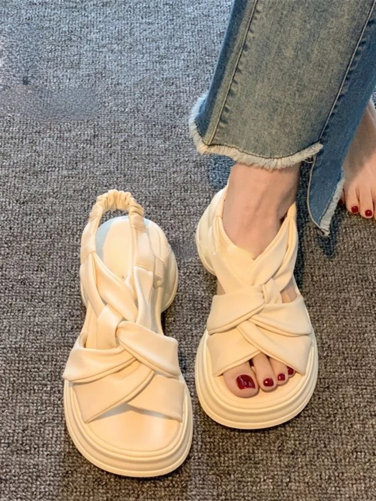 

Fairy Non Sip Platform Sandals Women Beach Style Pure Color Pumps Female Basic Elegant Causal Shoes Korean Fashion 2023 Summer