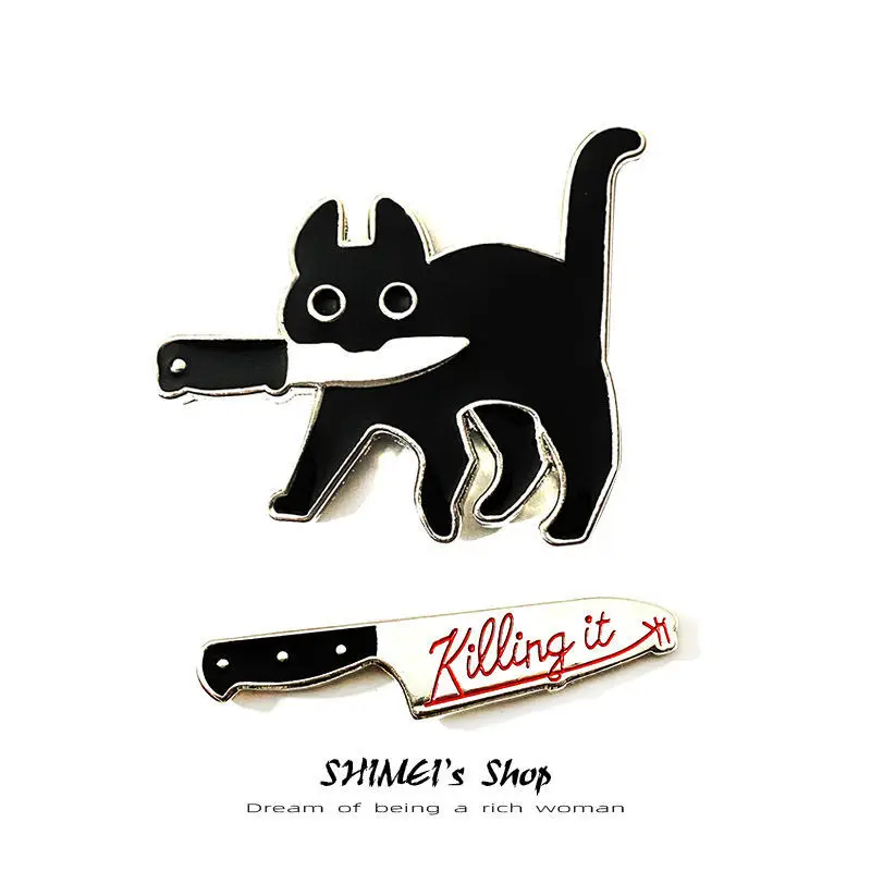 

Cartoon Cute Black Cat Shape Women's Brooches Simplicity Pop-enamel Pin Lapel Badges Brooches For Women Funny Jewelry значки