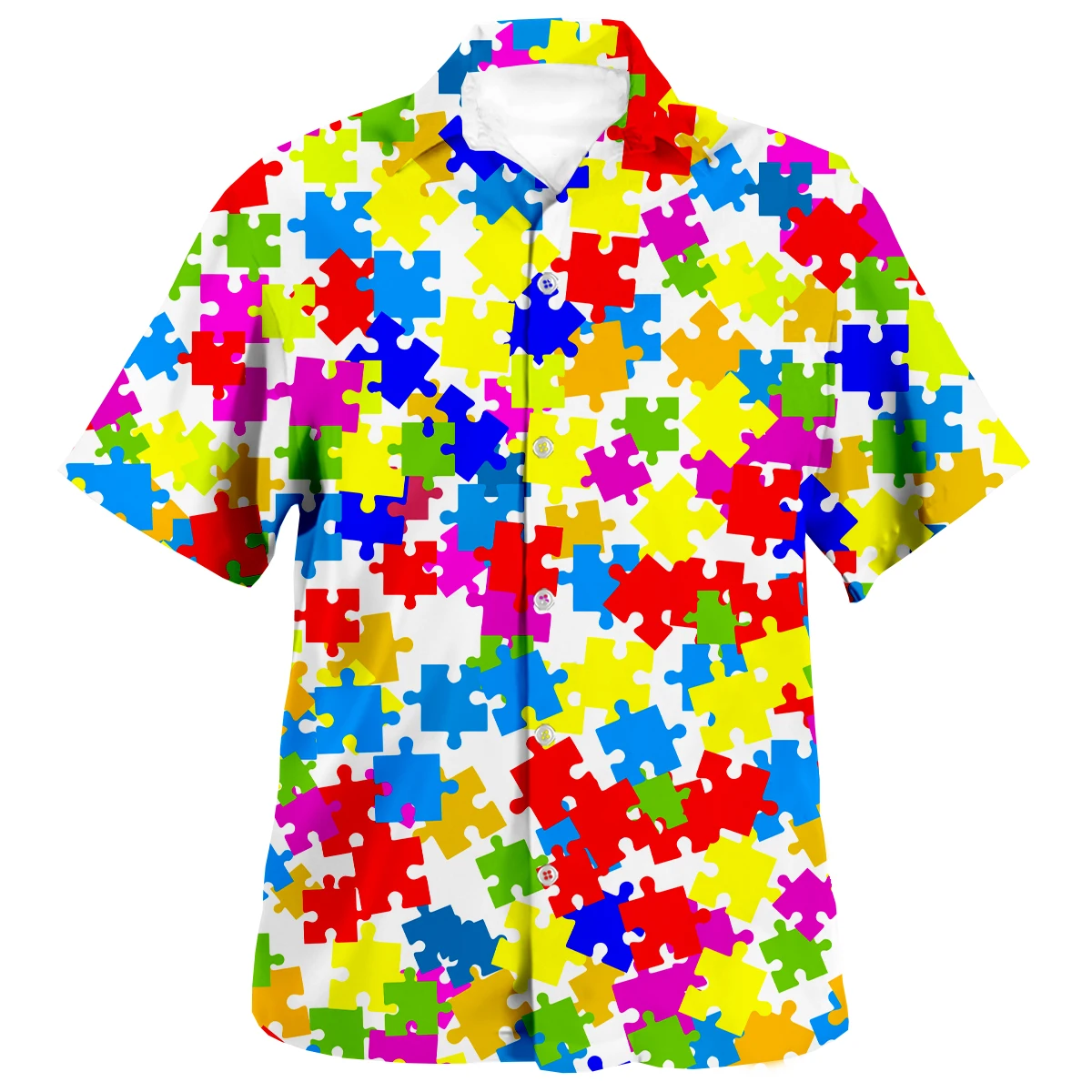 Psychedelic Fun 3d Hawaiian Jigsaw Animal Print Shirt, Loose Breathable Beach Party T-shirt, Men's Short Sleeve T-shirt A8, 2022