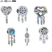 la menars feather long glass beads charm fit original 925 women bracelet sterling silver diy fine jewelry making