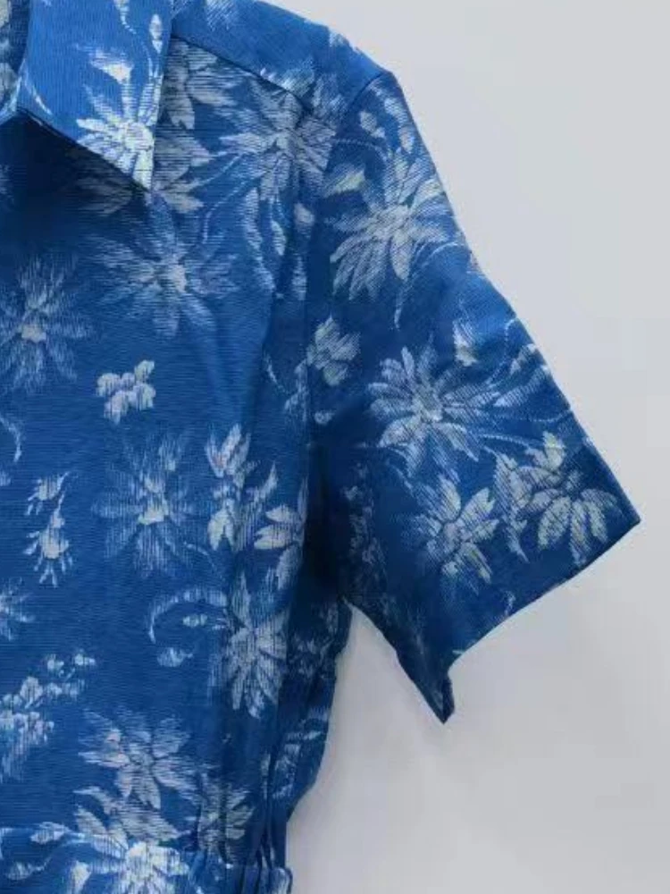 

2023 Summer New Lapel Print High Waist Dress Women