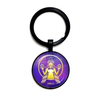 exquisite twelve constellations glass cabochon pendant keychain men and women jewelry fashion key chain jewelry wholesale