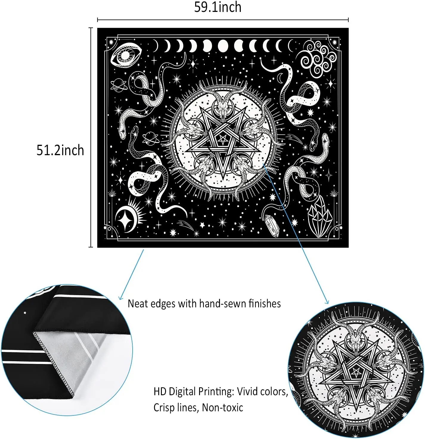 Witch Tapestry Black and White Tapestry Snake Tapestries Moon Star Tapestry Black Gothic Tapestry Wall Hanging for Room images - 6