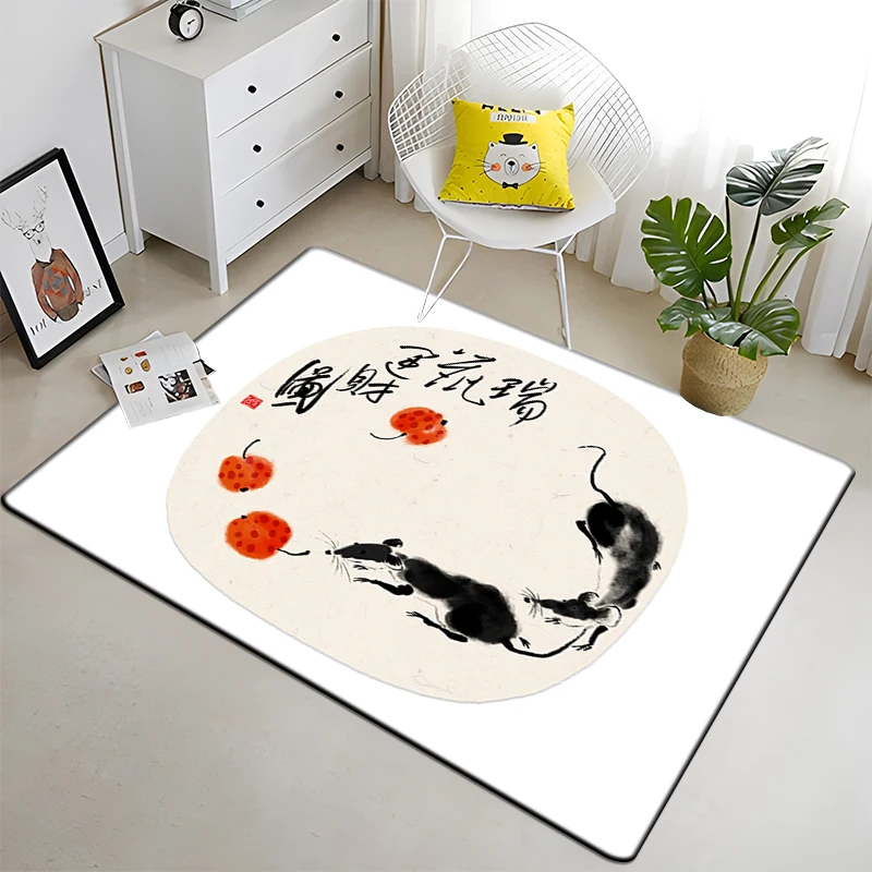 

Twelve Chinese Zodiac Animals Painting Carpet for Living Room Large Area Rug Black Soft Carpet Home Decoration Mats Boho Rugs