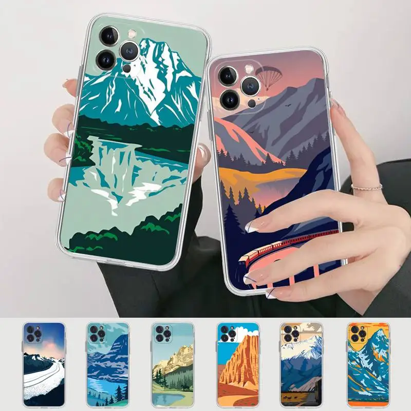

Aesthetic Art Hand Painted Mountain Phone Case Silicone Soft for iphone 14 13 12 11 Pro Mini XS MAX 8 7 6 Plus X XS XR Cover
