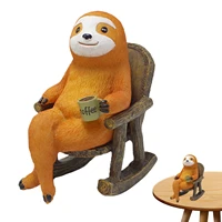 sloth figurine resin sloth figurines relaxing on rocking chair statue resin sloth animal figurine sculptures cartoon animal art