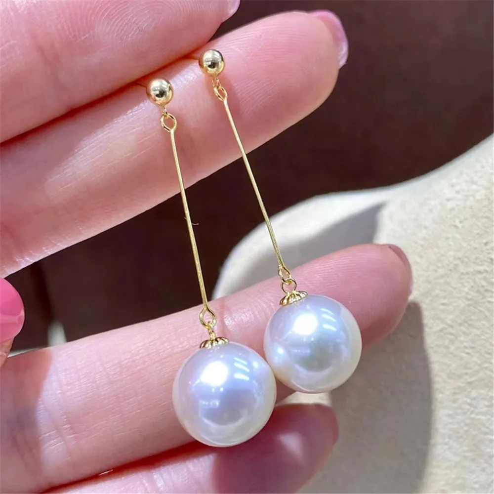 

Real G18K Gold AU750 Half hole bead support earpin stick pearl earpin Ear wire diy earring material No Pearl