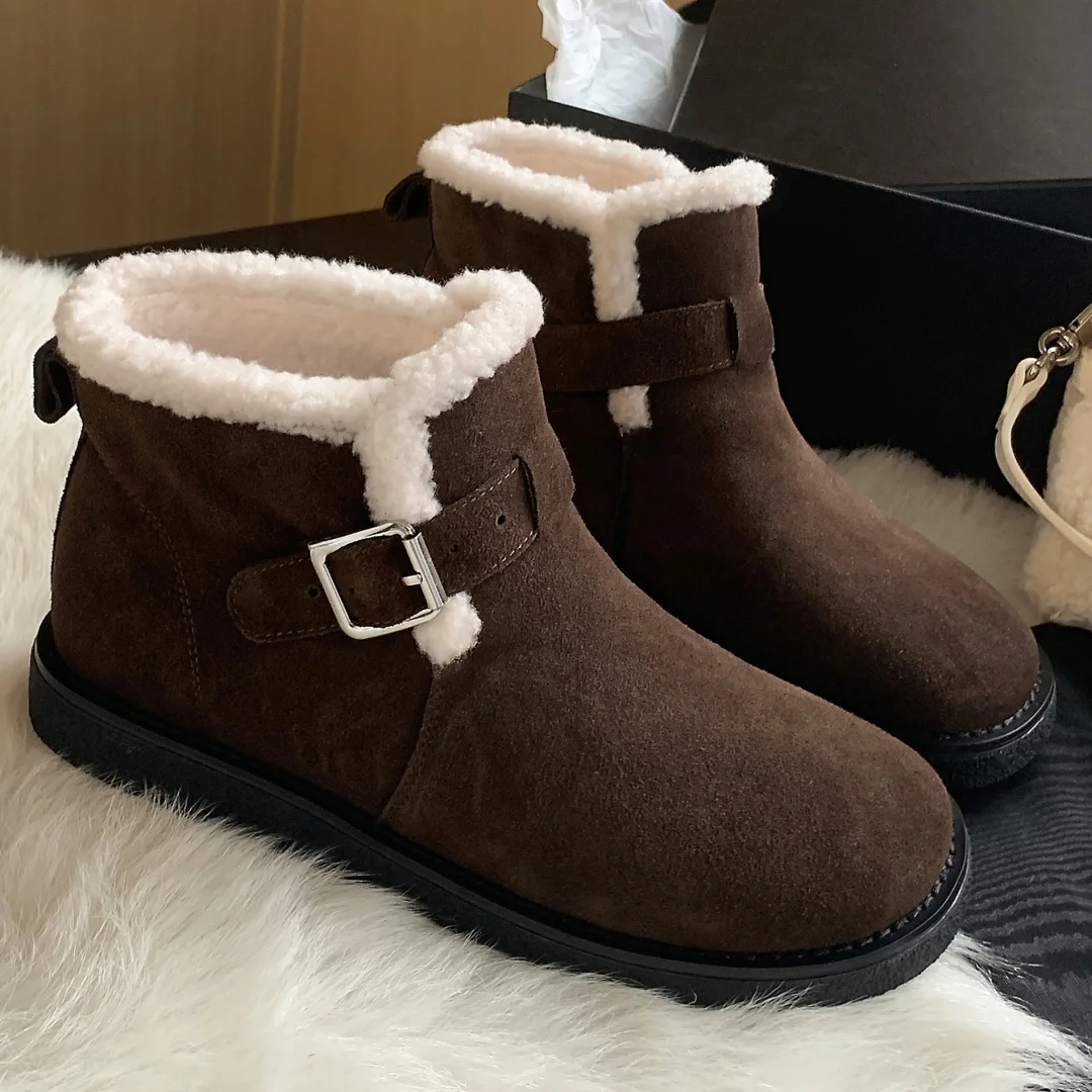Женские теплые плюшевые слипоны из натуральной замши осенние зимние ботинки до