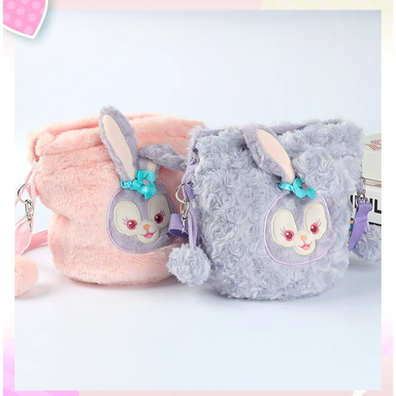 

Disney StellaLou Rabbit Plush Shoulder Bag Japanese Cute Ballet Bunny Bucket Bag Sweet Style Double Bundle Pocket Holiday Gift