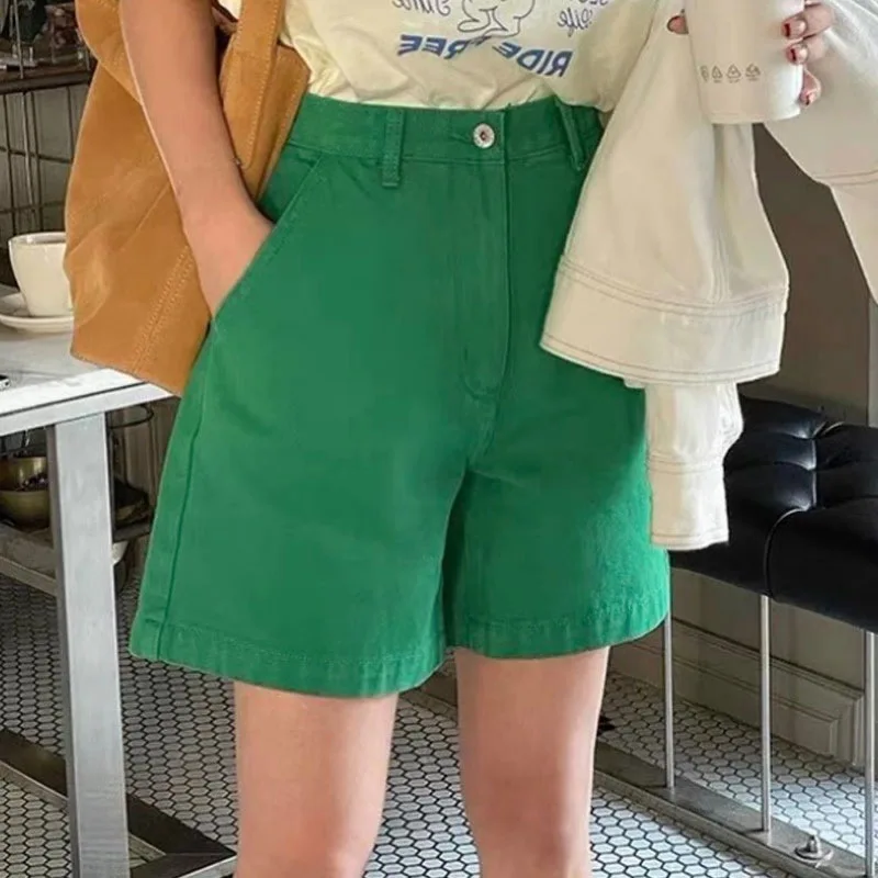 2023 Summer Pink Casual Shorts for Women New Style Fashion Korean High Waist Loose Versatile Double Pockets Solid Short Pants