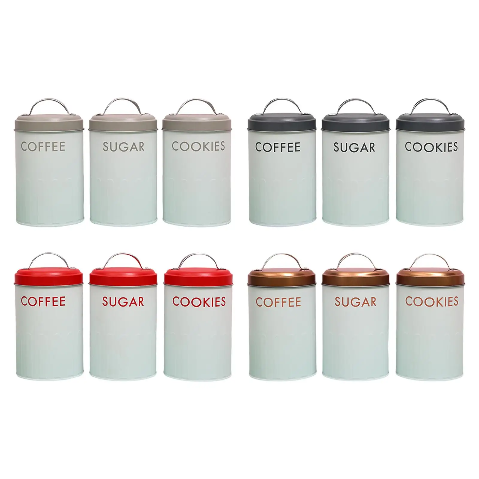 

3x Tea Coffee Sugar Storage Jars, with Handle with Lids for Countertop Organized