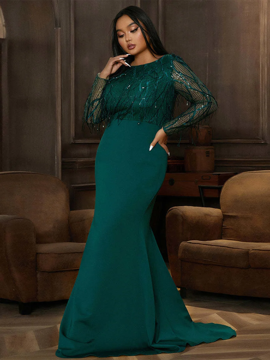 Plus Size Women's Dress 2023 New Fashion Large High Waist Lady Female Maxi Dress Long Sleeve Tassels Evening Party Dresses