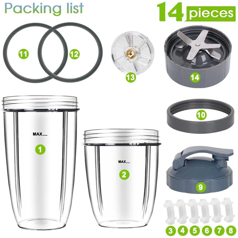 Фото Набор сменных чаш и лезвий M02K для блендера Nutribullet, чашки 24 унции/18 унций, совместим с блендерами Nutribullet 600W/900W. №4