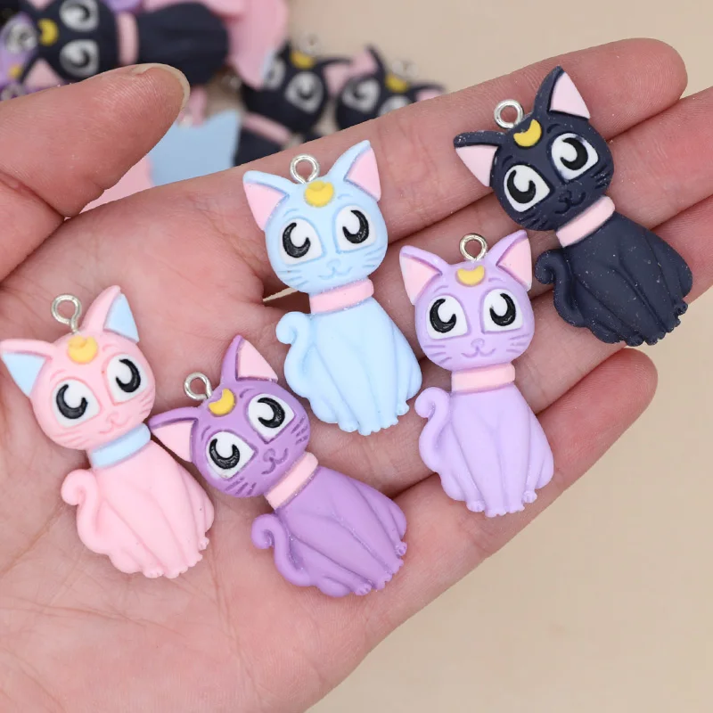 Wholesale 100pcs/pack Cat Charms Bulk Resin Flatback Cute Cartoon Earring Keychain Pendant Findings Diy For Jewelry Making