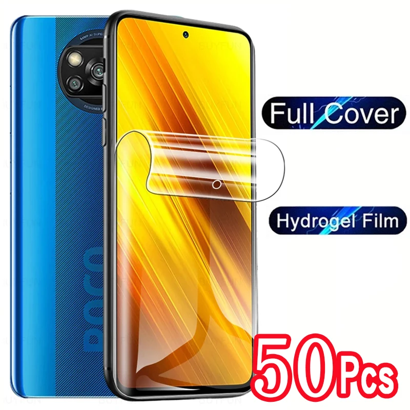 50Pcs Hydrogel Film Screen Protector For Xiaomi Mi Poco M5 F4 F3 F2 X4 Pro 5G X3 NFC M3 M2 M4 Pro Protective Soft Film Not Glass