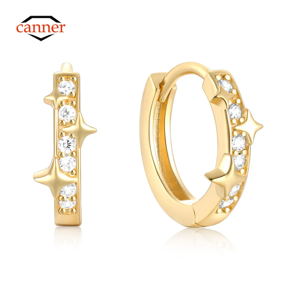 

CANNER Mini Star 925 Sterling Silver Earring For Women Hoop Earrings Cute Zirconia Fine Jewelry 18K Gold Wedding Party Mom Gift
