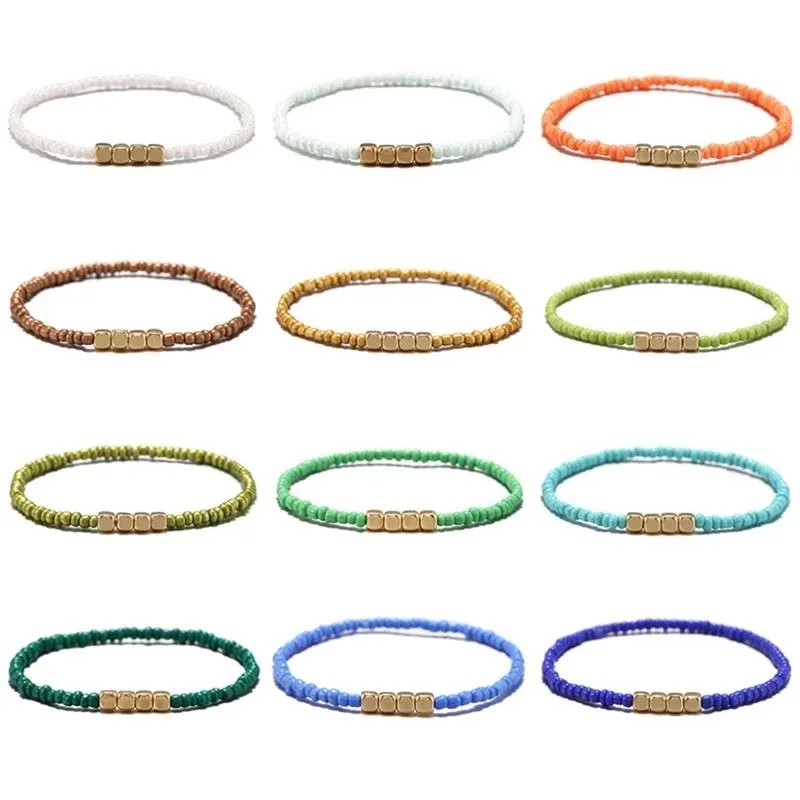 

Jewelry Bohemian Stretch Rope Color Beads Bracelet for Men Women Chain Fashion Creative Small Copper Antique Handmade Pulseras