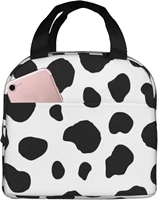 cow insulated lunch box bag for women men kids black white cow texture reusable portable cooler lunch box for work school picnic