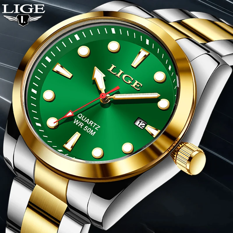 LIGE мужские модные повседневные кварцевые наручные часы с ремешком из
