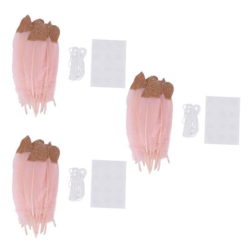 

New-36X Feather Garland Rose Gold Glitter Dipped Soft Feather Banner Pink