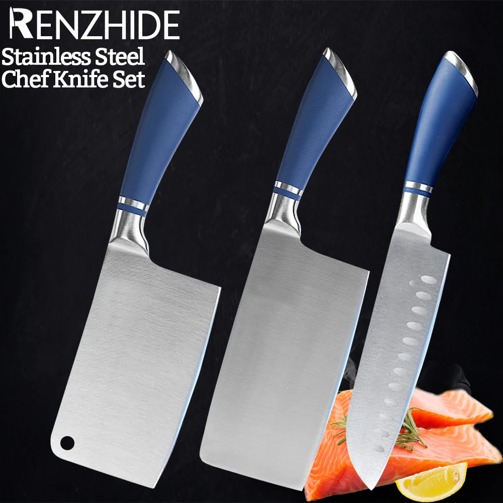 

RZD Japanese Chef Stainless Steel Knives Set Santoku Slicing Chopping Cleaver Knife Meat Fish Splitting Cooking Acessory Tools