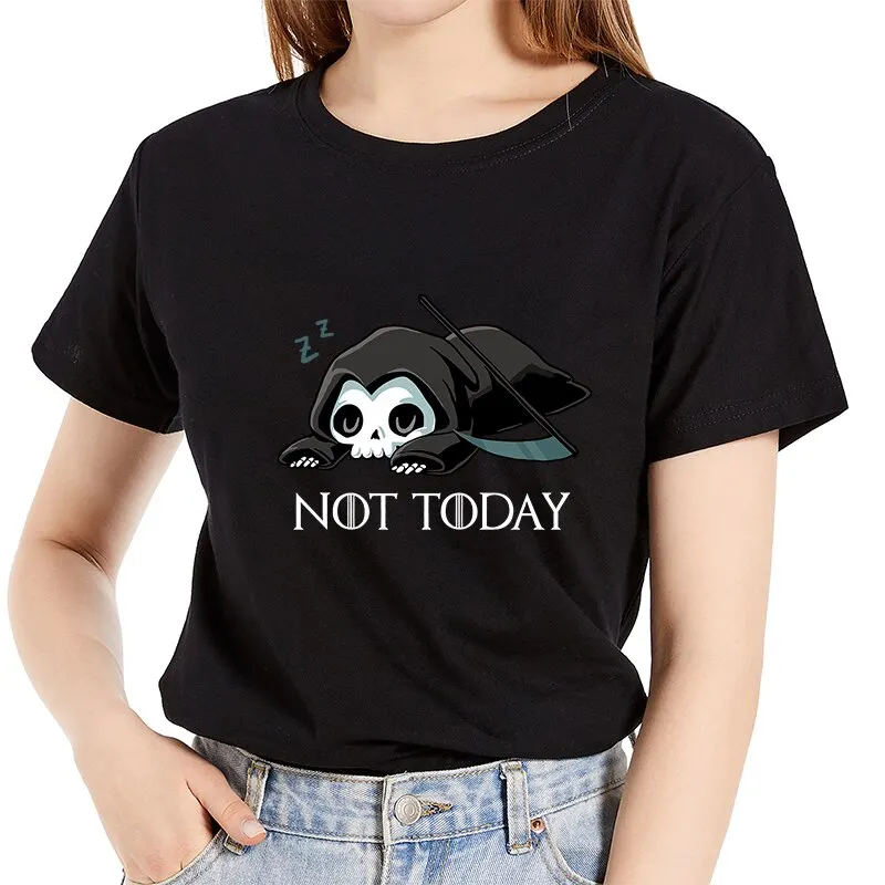 

Women Casual Short Sleeve Summer Daily Regular Female Graphic T-shirt Death Print 100% Cotton Fashion Ladies Round Neck Tee Tops