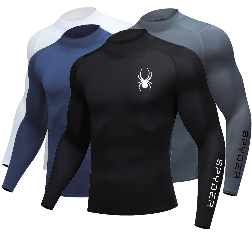 Мужская быстросохнущая Спортивная футболка для фитнеса с высоким воротником на