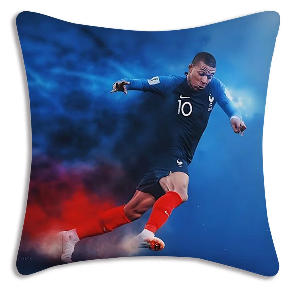 Pillow Covers Cartoon Football For K-Kylians Sofa Decorative Home Double-sided Printing Short Plush Cute M-Mbappes Cushion Cover