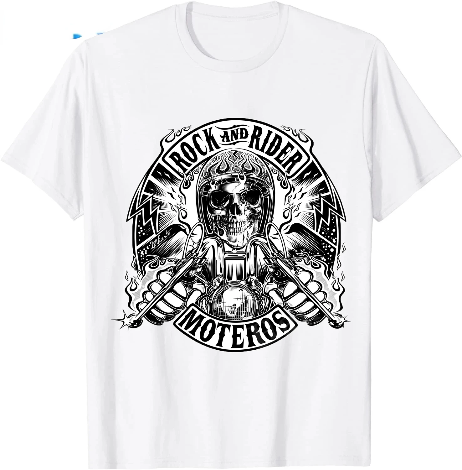 

Rock and Rider Moteros Skull Print T Shirt Men Funny Design Short Sleeve Casual Hip Hop Streetwear Printed Unisex T Shirt
