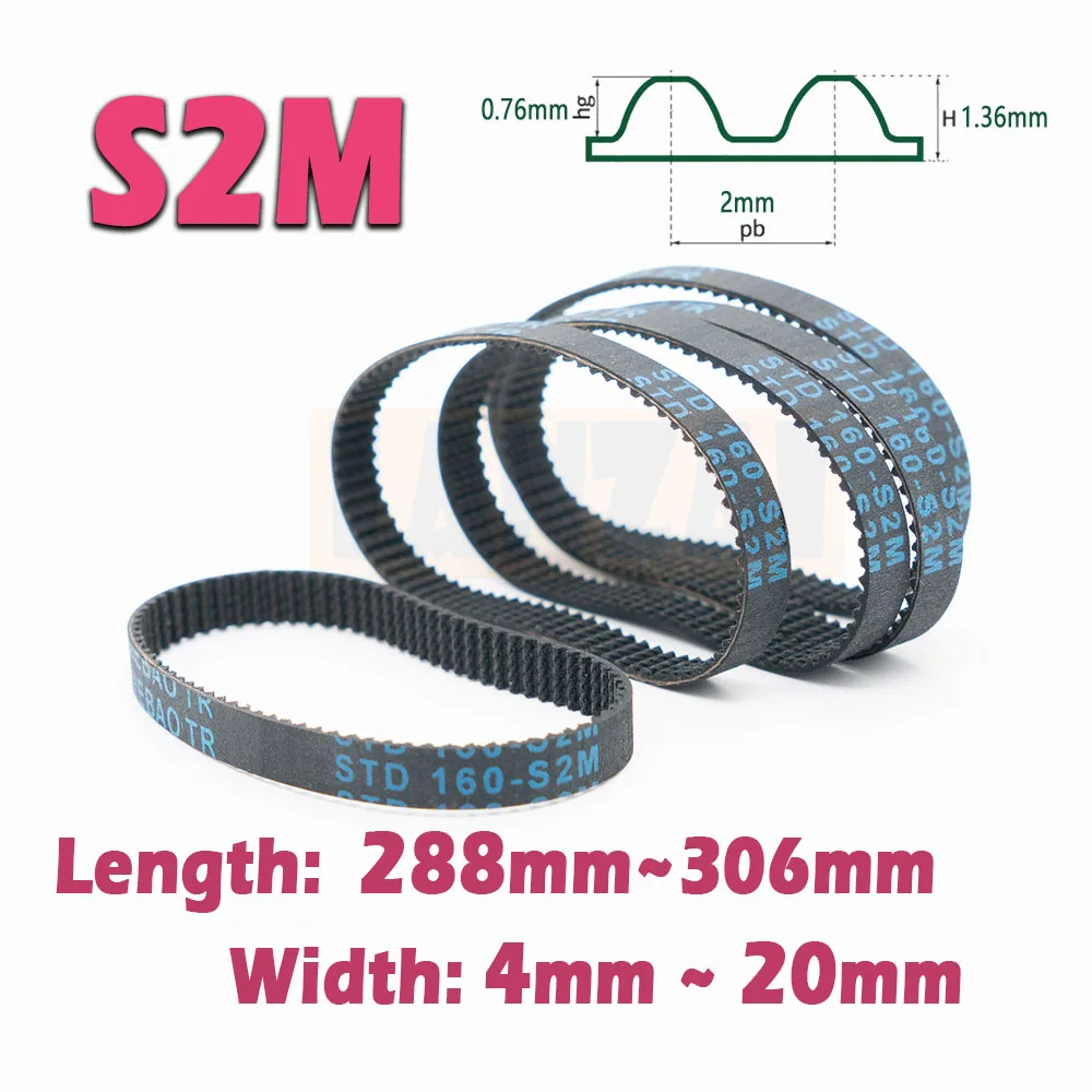 

S2M Ширина ремня ГРМ 4 ~ 20 мм Резиновый ремень с замкнутым контуром Длина 288 290 292 294 296 298 300 302 304 306 мм 2M Привод с ЧПУ