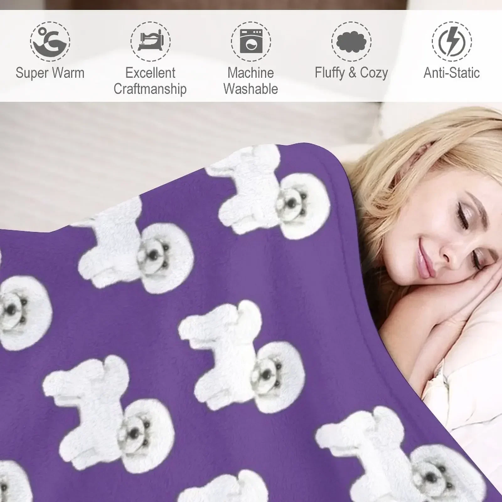 Бишон Фризе собака на ультрафиолетовом пантоне ультрафиолетовое одеяло для