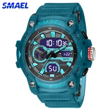 SMAEL Men's Dual Time Display Digital Watch Waterproof Youth Quartz Analog Sport Auto Date Alarm Wristwatch Male Stopwatch Hour