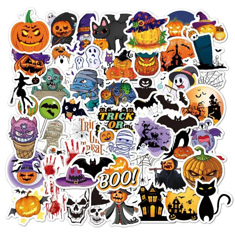 

Наклейки на Хэллоуин для детей, 50 шт., водостойкие наклейки на Хэллоуин без повторов для бутылок с водой, ноутбука, скейтборда