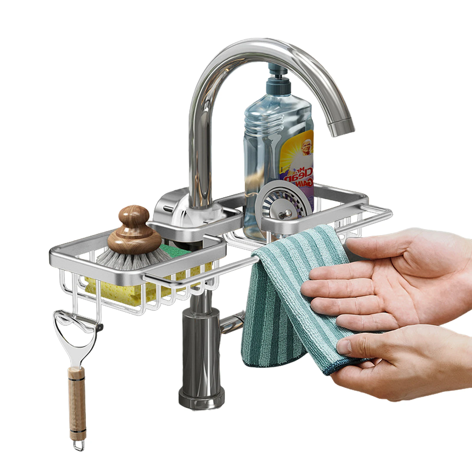 

Kitchen Space Aluminum Sink Drain Rack Sponge Storage Faucet Holder Soap Drainer Shelf Basket Organizer Bathroom Accessories