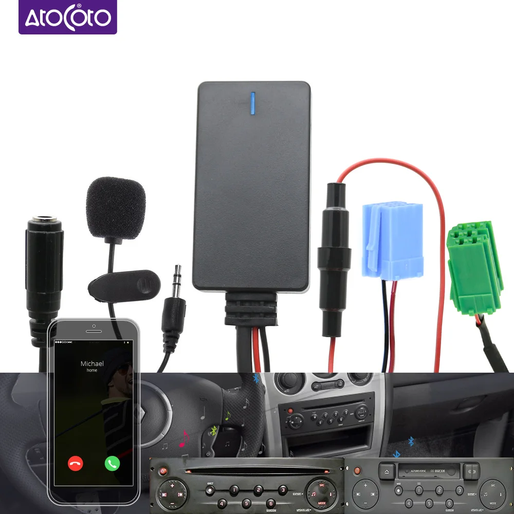 Автомобильный Bluetooth 5 0 AUX кабель микрофон Громкая связь адаптер для Renault Clio Espace Kangoo
