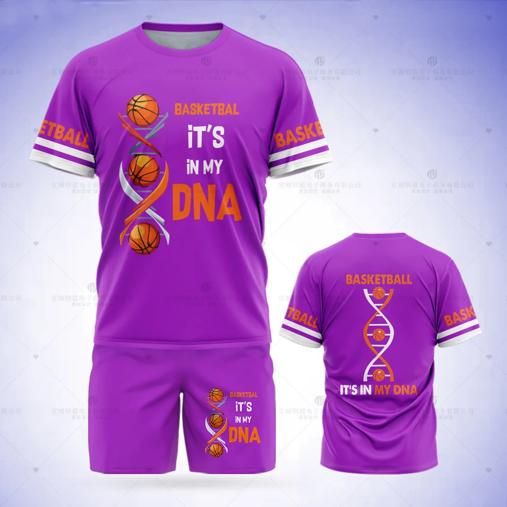 Basketball It in My DNA Fun Player Team Sports T Shirt Short Sleeve Set Men Top Shorts Fitted Jersey Summer Play