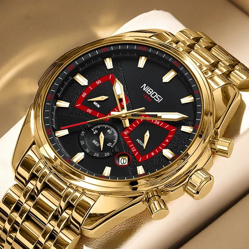 Модные Зеленые кварцевые часы NIBOSI из нержавеющей стали водонепроницаемые