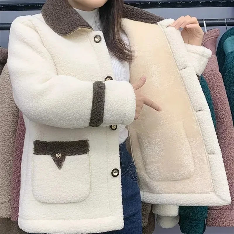 

2023 Autumn Winter Faux Lamb Cashmere Coats Women Double-sided Fur Jacket Fleece Thicken Keep Warm Overcoat Female Fluff Outwear