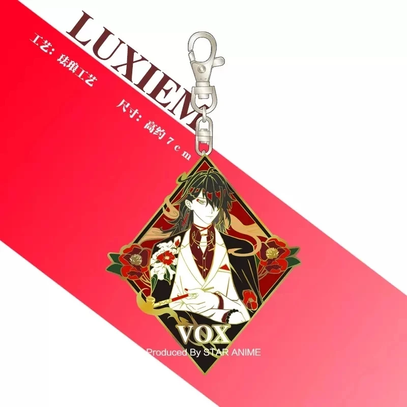 

Hot Anime Game Luxiem VTuber Cosplay Cartoon Metal Pendant Vox Akuma Enamel Backpack Charm Chain Keychain Halloween Gift