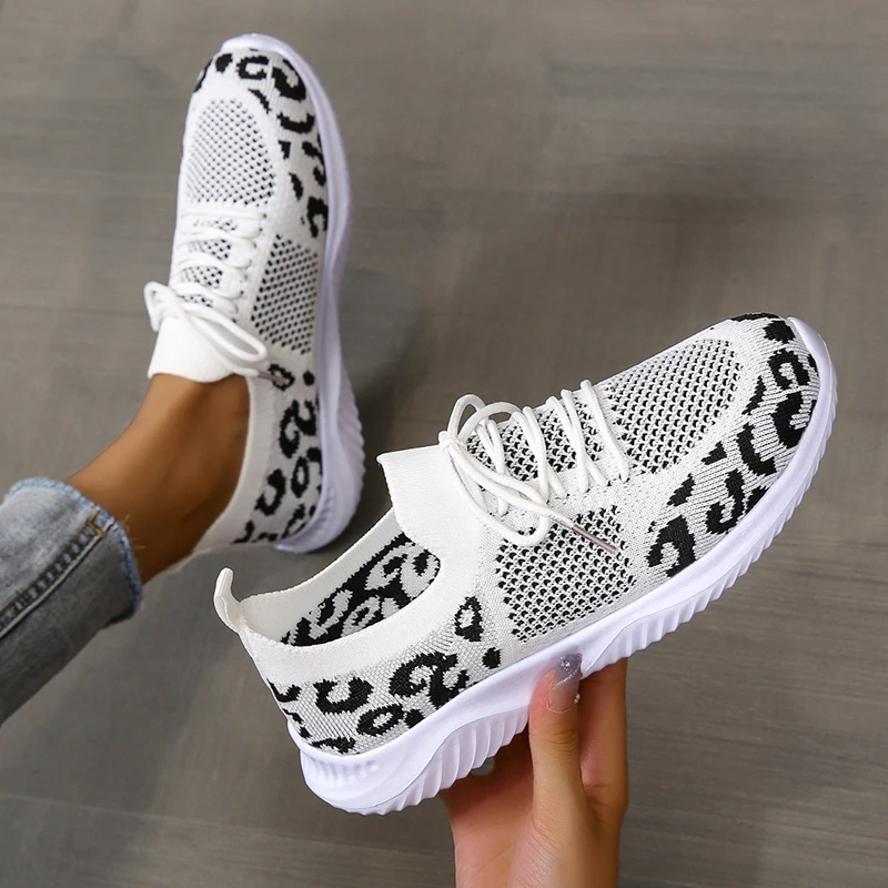 

2023 New Fashion Women's Anti-Slip Sneakers Women's Shoes Colorblock Leopard Print Fashion Mesh Black Wedge Spring Fall Sneakers