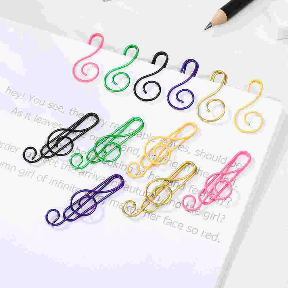 

75 Pcs Note Paper Clip Office Document Clips Color Metal Paperclips Marking Fixing Clamp Music Notes