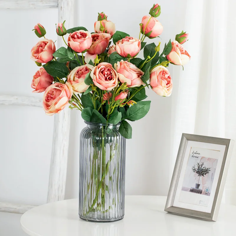 

Artificial flowers fresh roses peony silk floral vivid leaves family wedding decoration party garden office DIY decoration