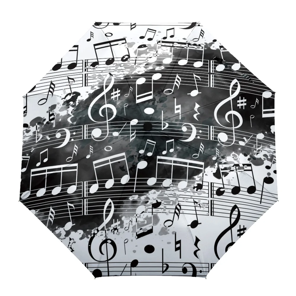 

Musical Note Watercolor Black White Splash Parasol for Outdoor Full-Automatic Eight Bone Rain Umbrella Gift Adults Kid Umbrellas