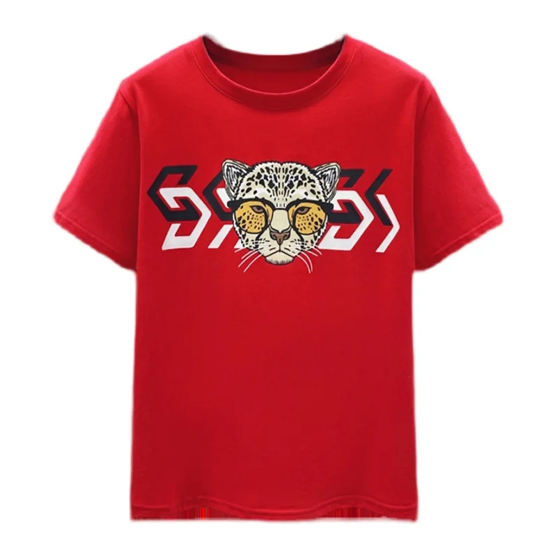 

Women 2022 T-shirt O Neck Cotton Tee Casual Tiger Head Tops Slim Korean Loose Short Sleeve Harajuku Pullover Hot Sale Black Red