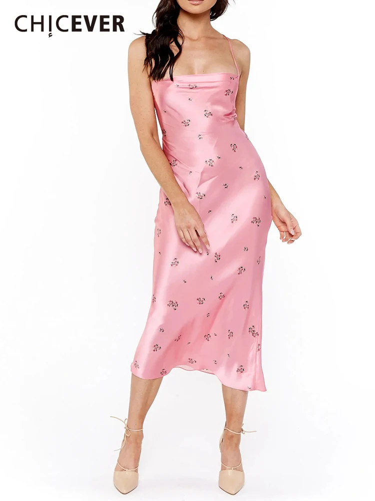 

CHICEVER Slim Dresses For Women Strapless Sleeveless High Waist Print Pullover A Line Sexy Dress Female Fashion Clothing 2022