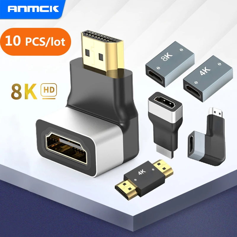 

10 Pack HDMI-compatible 90 Degree Converter 8K Cable Right Angle Converter Extender for TV Box PS3 PS4 Switch Laptop Projector